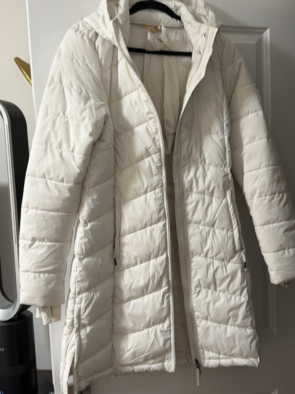 Lole Cream Long Hooded Puffer Coat
